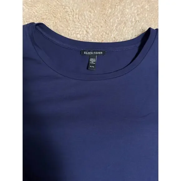 Eileen Fisher Crewneck Long Sleeve Tencel Jersey Tunic Top – Dark Blue – XL - Picture 7 of 7